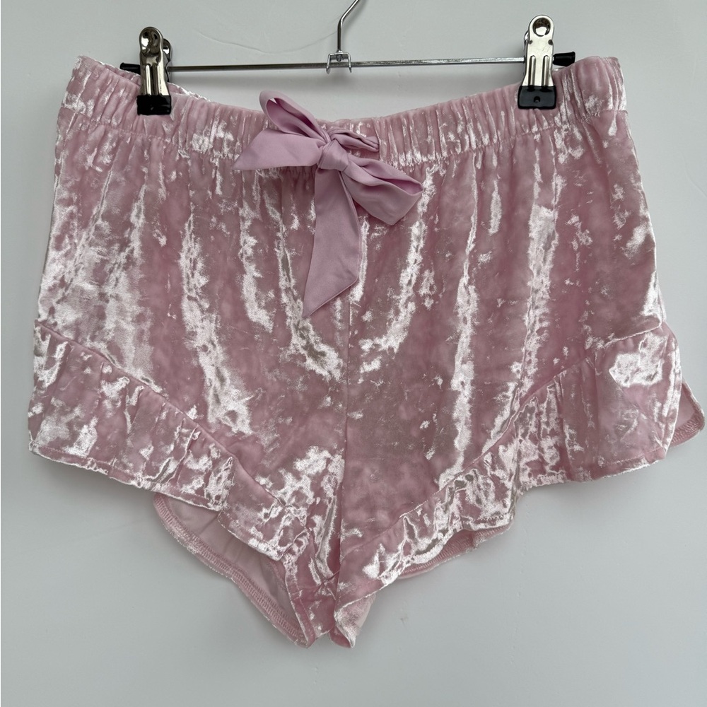 Victoria’s Secret Crushed Pink Velvet Ruffle 2 Piece Pajama set